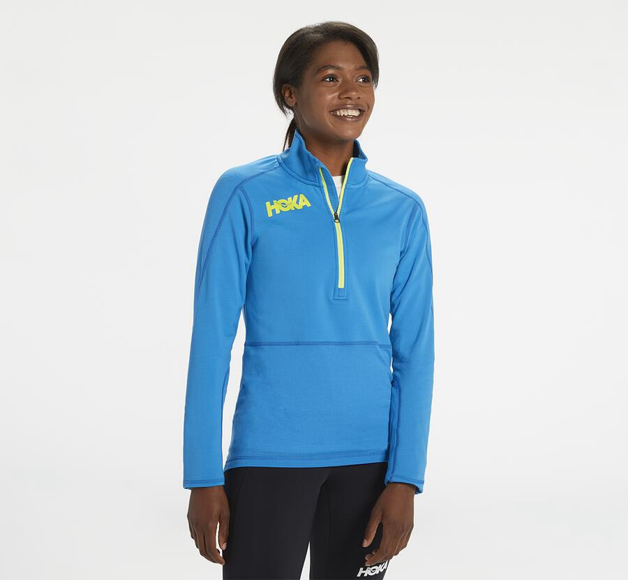 Hoka Womens Tops NZ - Hoka 1/2 Zip Midlayer Blue (PVI064932)